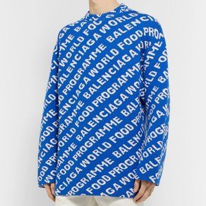 Balenciaga x World Food Programme Size M L Oversized Wool Sweater Blue Logo Warm